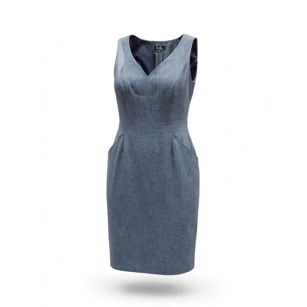 Emily V-Neck Sleeveless Midi Sheath Dress in Bodycon Gray Dress 2XL